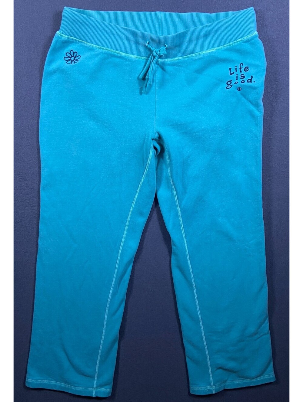 Rare! Vintage Life is Good Teal Wide Leg Sweatpants Loungewear Women's M Stretch